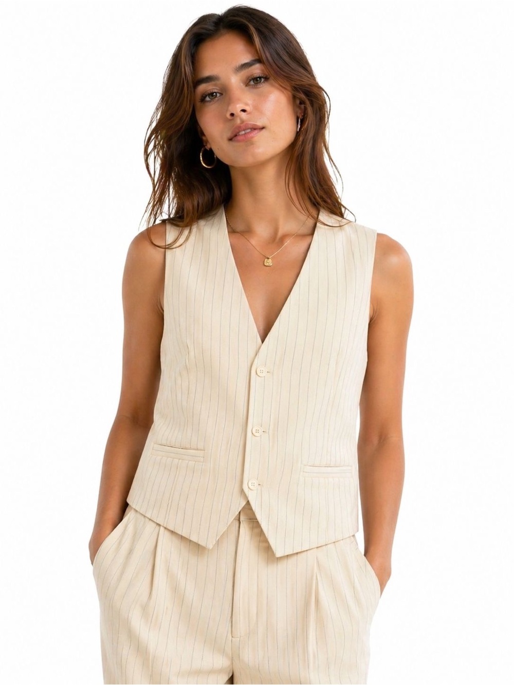 Steve Madden Cream Pinstripe Sleeveless Vest